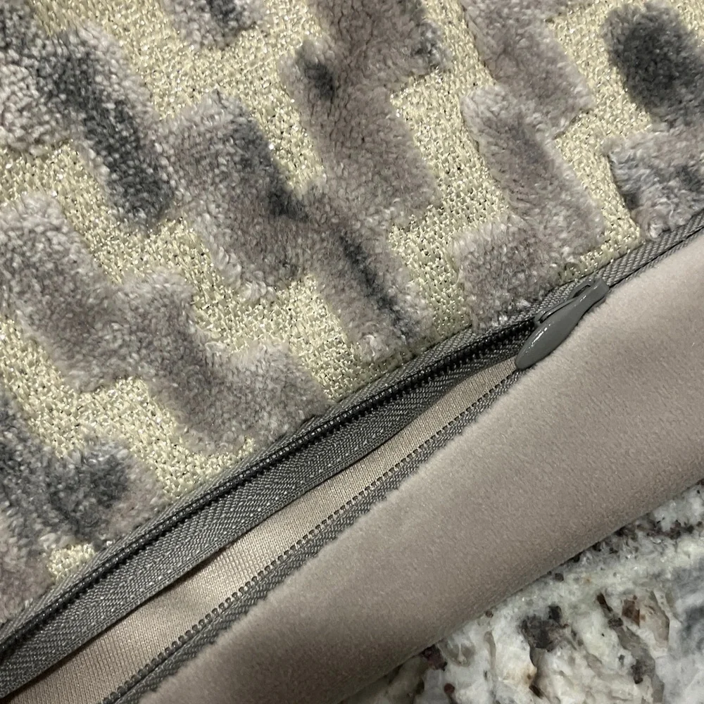 Neutral Chevron Velvet Lumbar Pillow - Silver & Cream & grey - Picture 7 of 9